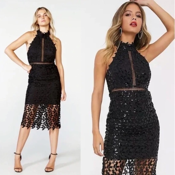 Bardot‎ Gemma Lace Halter Cocktail Dress Black 6 - Picture 1 of 11